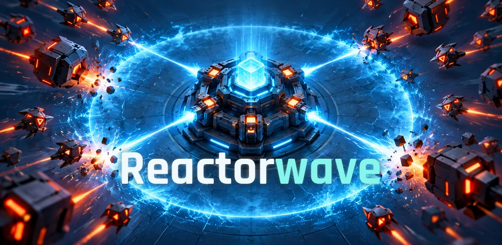 Reactorwave promotional artwork with an energy reactor and approaching enemies
