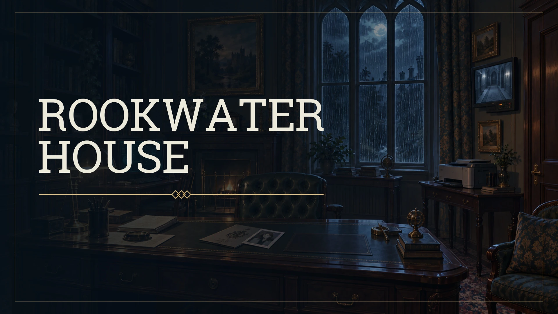 Rookwater House: Original-Titelmotiv mit nächtlichem Arbeitszimmer