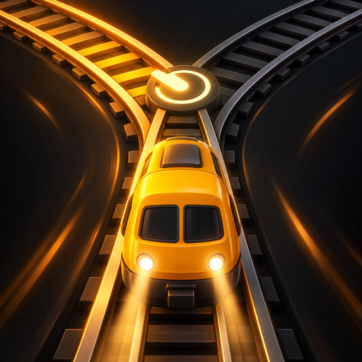 Switchtrain-Kinomotiv: Ein goldener Zug vor einer leuchtenden Weiche